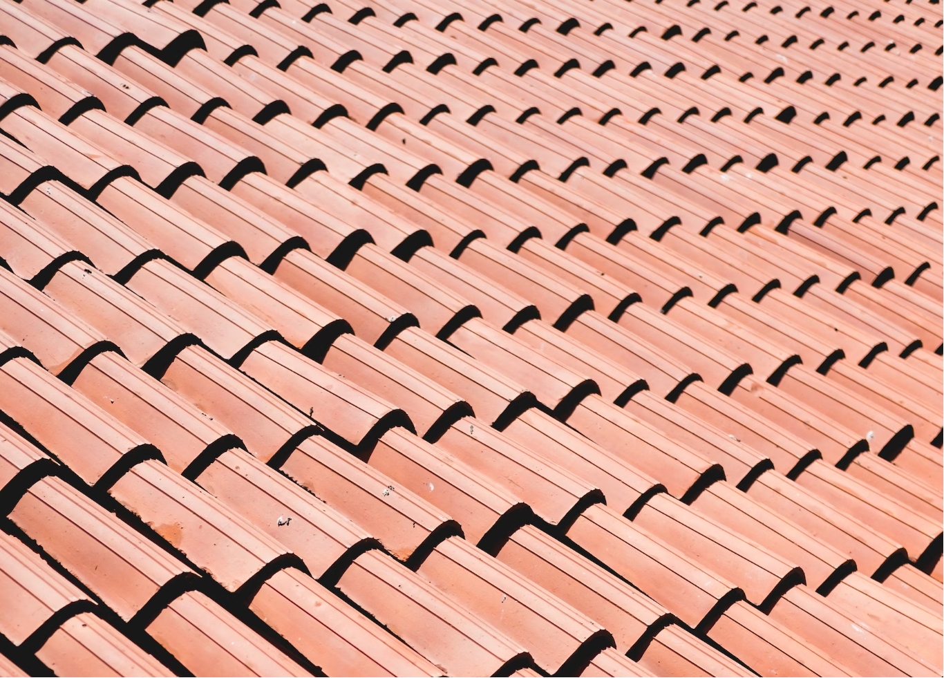 A photo showing a roof with red tiles.